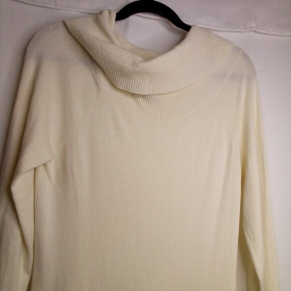 Guess Sweater Tunic Women L Long Sleeve Cowl Neck Zip Sides Off White - Picture 10 of 16